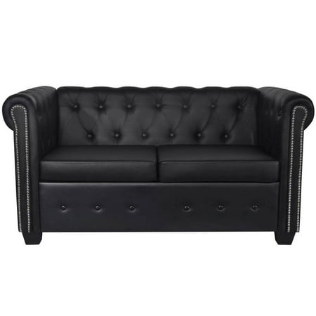2019 New 2 Seaters Artificial Leather Sofa Living Room Bedroom Decoration Black Armrest