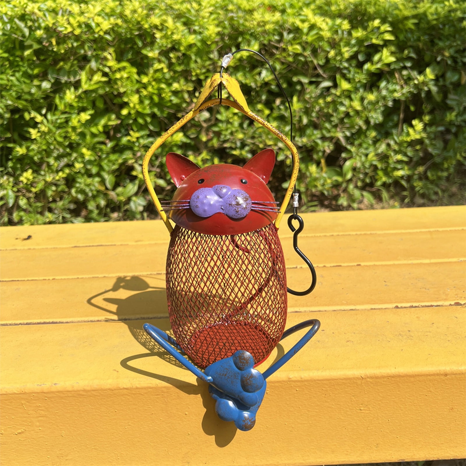 Bfogop Cute Cat Shaped Outside Wild Bird Feeder, Heavy Duty Metal Frame Outdoor Bird Feeders Hanging for Garden Yard Decoration 10 Inch