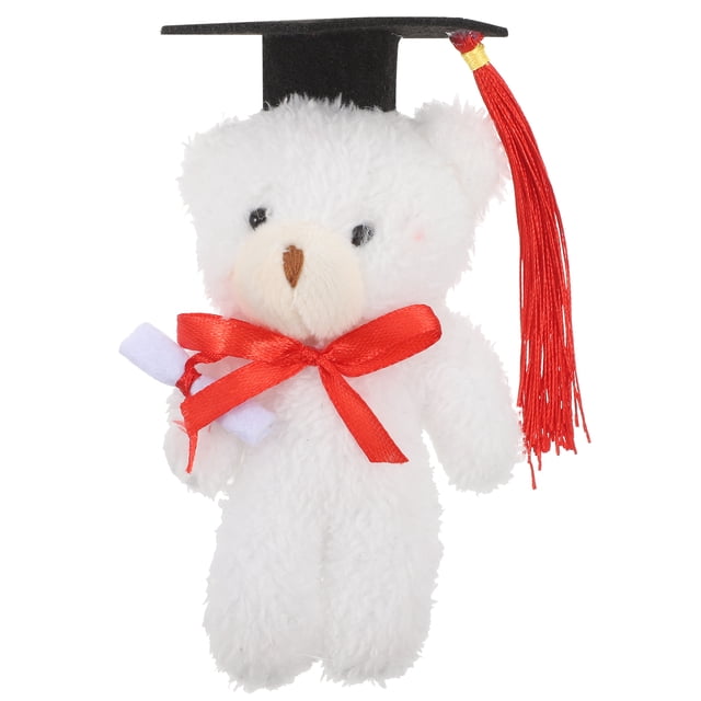 Mini osos de graduación, osos de peluche, osos de peluche con birrete, oso de juguete para fiesta de graduación, regalos de escuela secundaria y universidad, color blanco