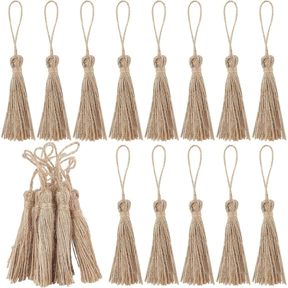 20Pcs Natural Jute Style Tassel Burlap Tassel Craft Tassels for DIY Wood Bead Garland Tassels Embellishing Cords Pendant Decorations Tan 138mm