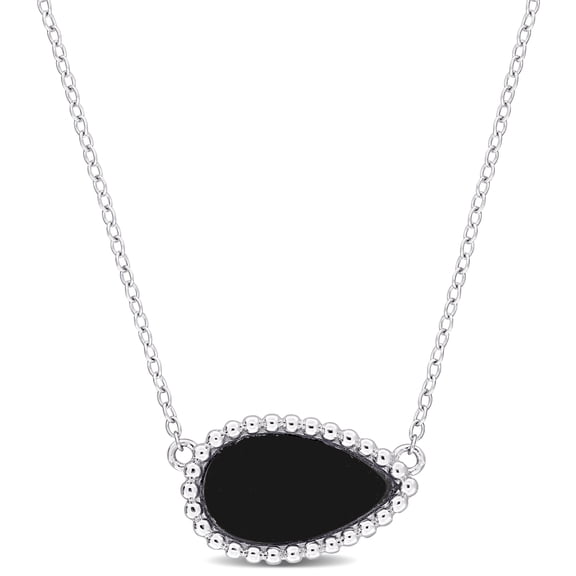 Everly Women's 4ct TGW Black Agate Sterling Silver Halo Beaded Necklace