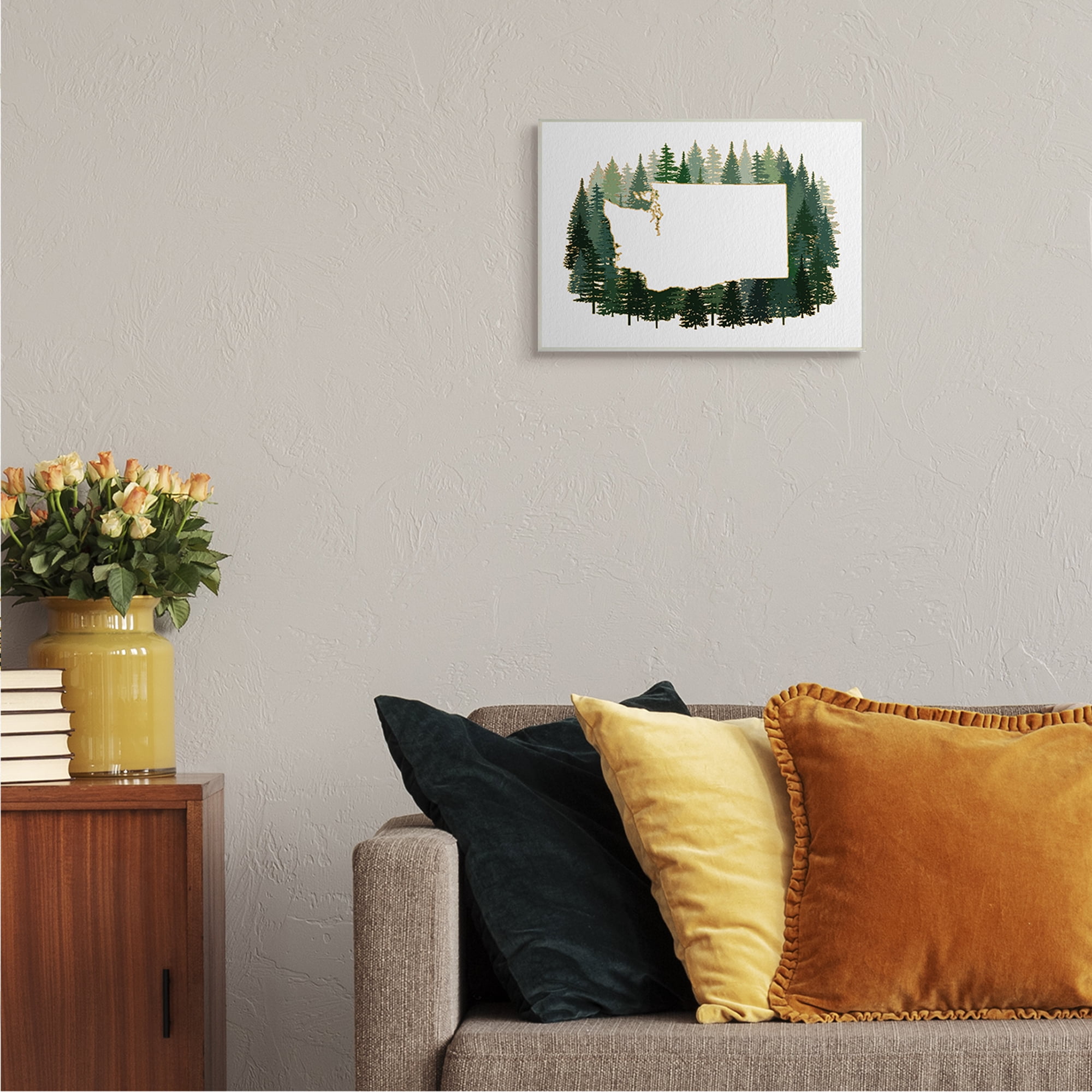 Stupell Industries Washington State Outline Pine Trees Green Forest Town & City Painting Unframed Art Print Wall Art, 10 x 15