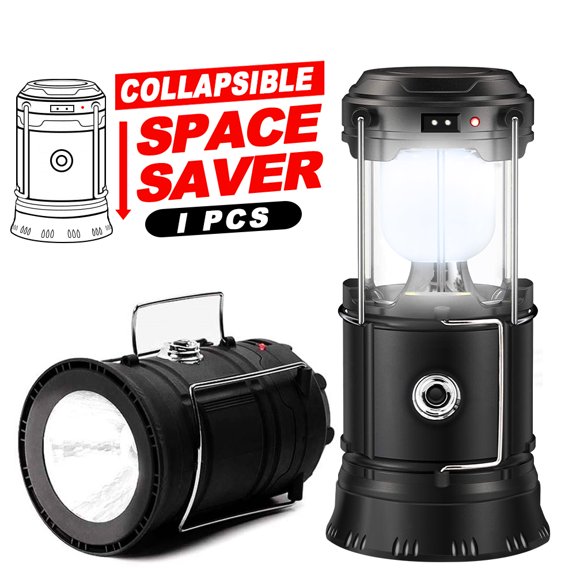 LED Solar Collapsible Camping Lantern Sunlit (1 Pack) - Battery Powered Lamp Lanterns for Emergency, Power Outages, Hurricane – Portable Camp Light, Flashlights, Accessories, Gear, 2 lighting methods