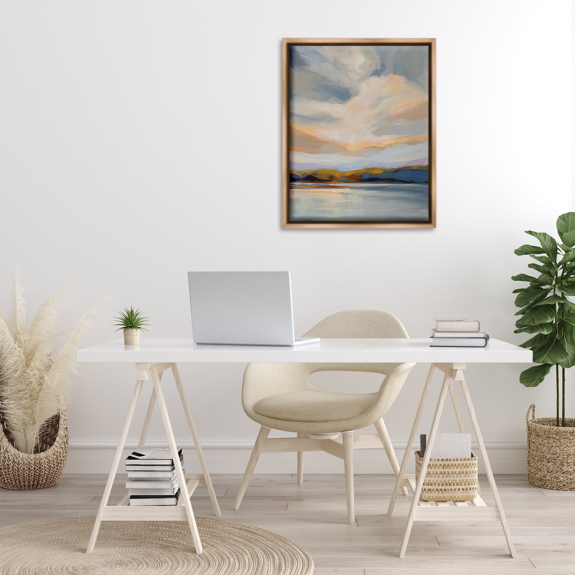 Stupell Industries Morning Glory Seascape Landscape Painting Brown Floater Framed Art Print Wall Art, 25 x 31