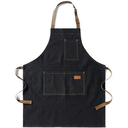 

Denim Apron with 3 Pockets Unisex Jean Apron Adjustable Bib Apron for Work Kitchen Cooking 30.3 x 26.57 Black