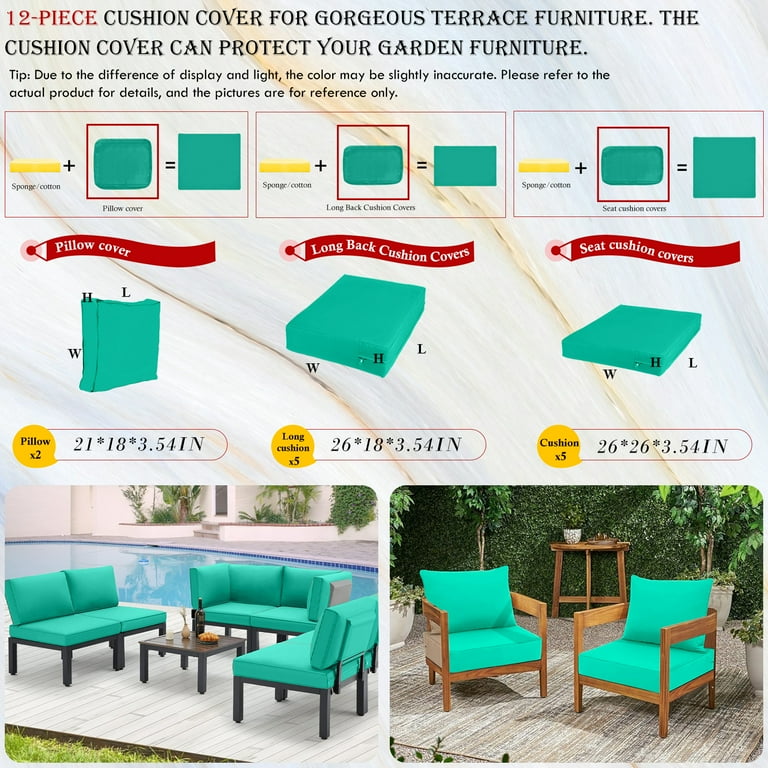 Classic 14pc Patio Cushion Covers Outdoor Patio Cushions Covers Replacement Waterproof Chair Seat Cover Zipper Design Wicker Rattan Patio Conversation Set