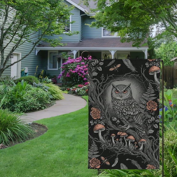 RKSupls Spring Summer Garden Flag Double Sided Dark Forest Owl Welcome Yard House Outside Outdoor Decoration,12*18 inch