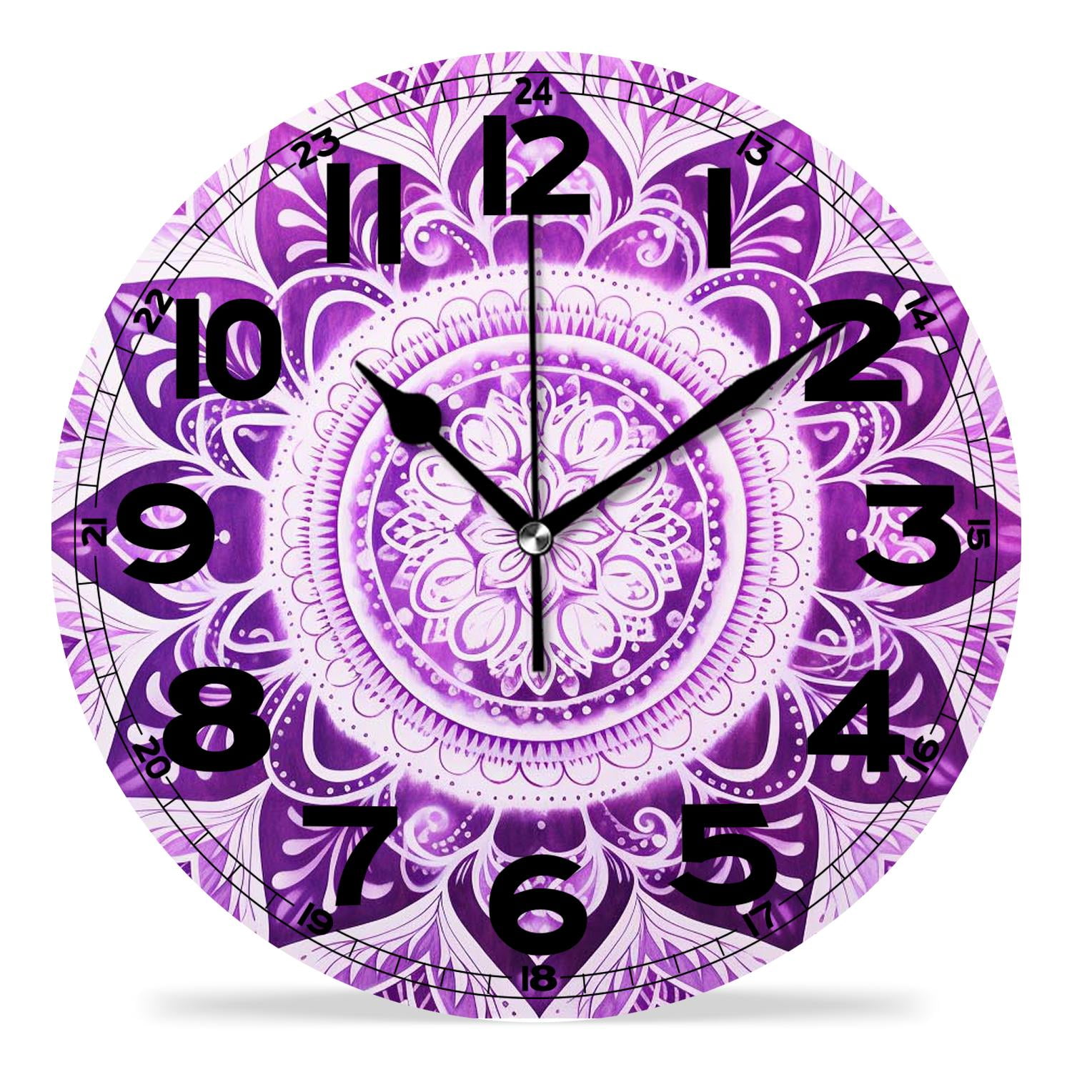 erolrail Rustic Wall Clock,Silent Non Ticking Wall Clocks for Living Room,Bedroom,Kitchen 12IN Mandala Galaxy Multicolor