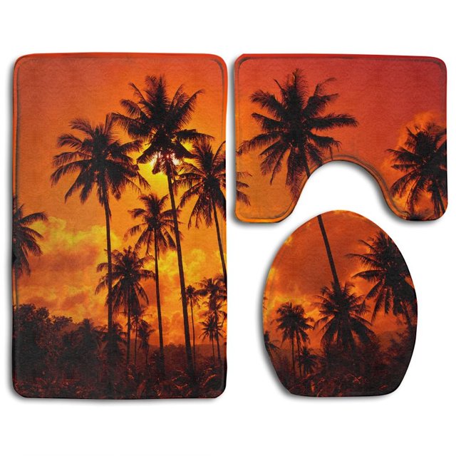 ABPHQTO Coco al atardecer Juego de alfombras de baño de 3 piezas Alfombra de baño Alfombra de contorno y tapa de inodoro ABPHQTO Cont-CHAPPLE-13416
