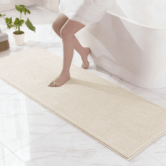 Exclusivo Mezcla Bathroom Rugs Mat 24x70, Extra Soft Absorbent Chenille Bath Rugs Mat, Quick Dry, Machine Washable Bath Mats for Bathroom Floor, Shower, Home Decor, Ivory