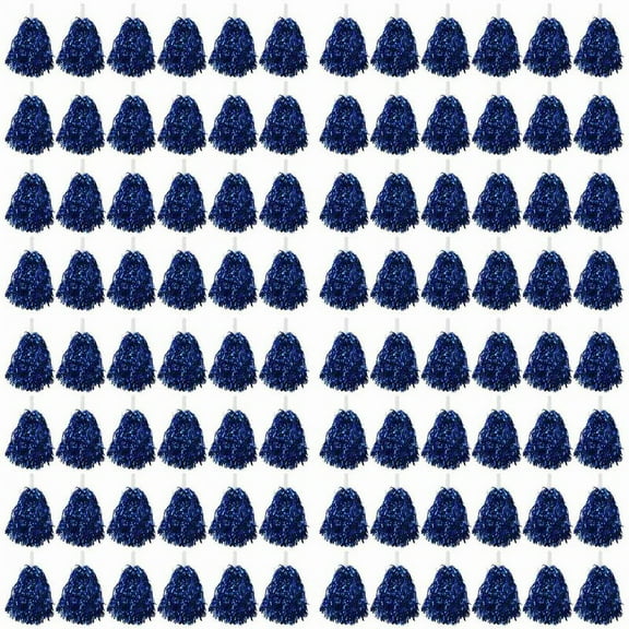 96Pcs Cheerleading Pom Poms Metallic Foil Cheer Pom Poms with Plastic Handle for Adults Kids Cheerleaders Party Blue