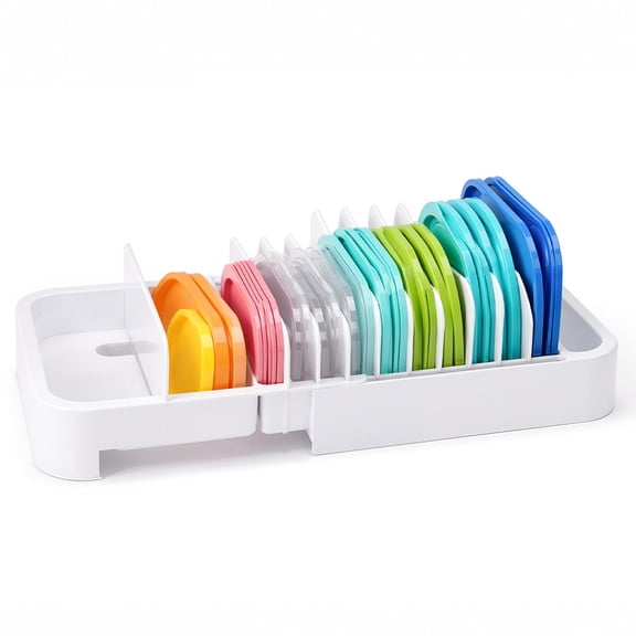 Agesis Expandable Food Container Lid Organizer for Cabinets, Adjustable Holder with 10 Dividers for Kitchen Pantry Storage, 14.57"-22.05"