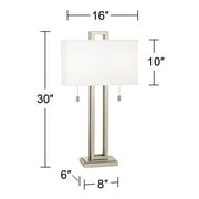 Possini Euro Design Modern Table Lamp 30 Tall Brushed Nickel Metal White Fabric Rectangular Shade for Bedroom Living Room House Bedside Nightstand