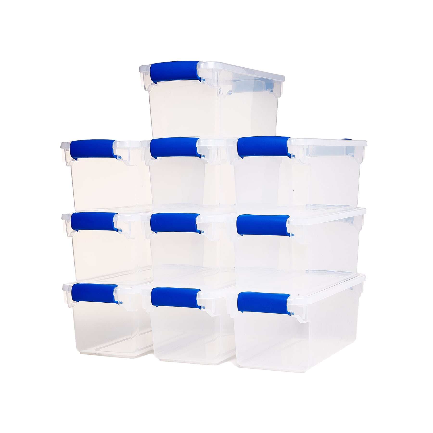 Homz 7.5qt Latching Plastic Storage Container, Clear/Blue, Set of 10