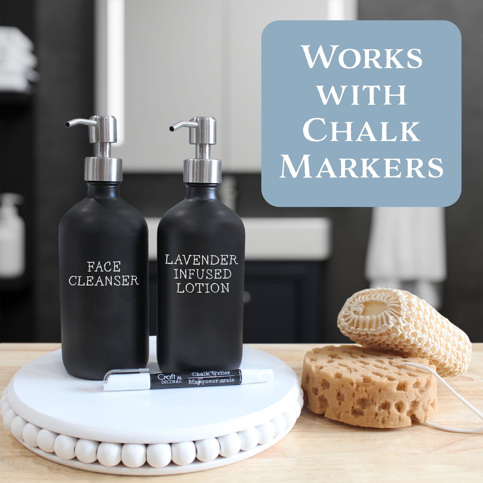 Cornucopia Brands 16oz Black Glass Bottles w/ Stainless Steel Pumps (2-Pack); Black Coated Boston Round; Lotion, Hand Care & Soap Dispensers