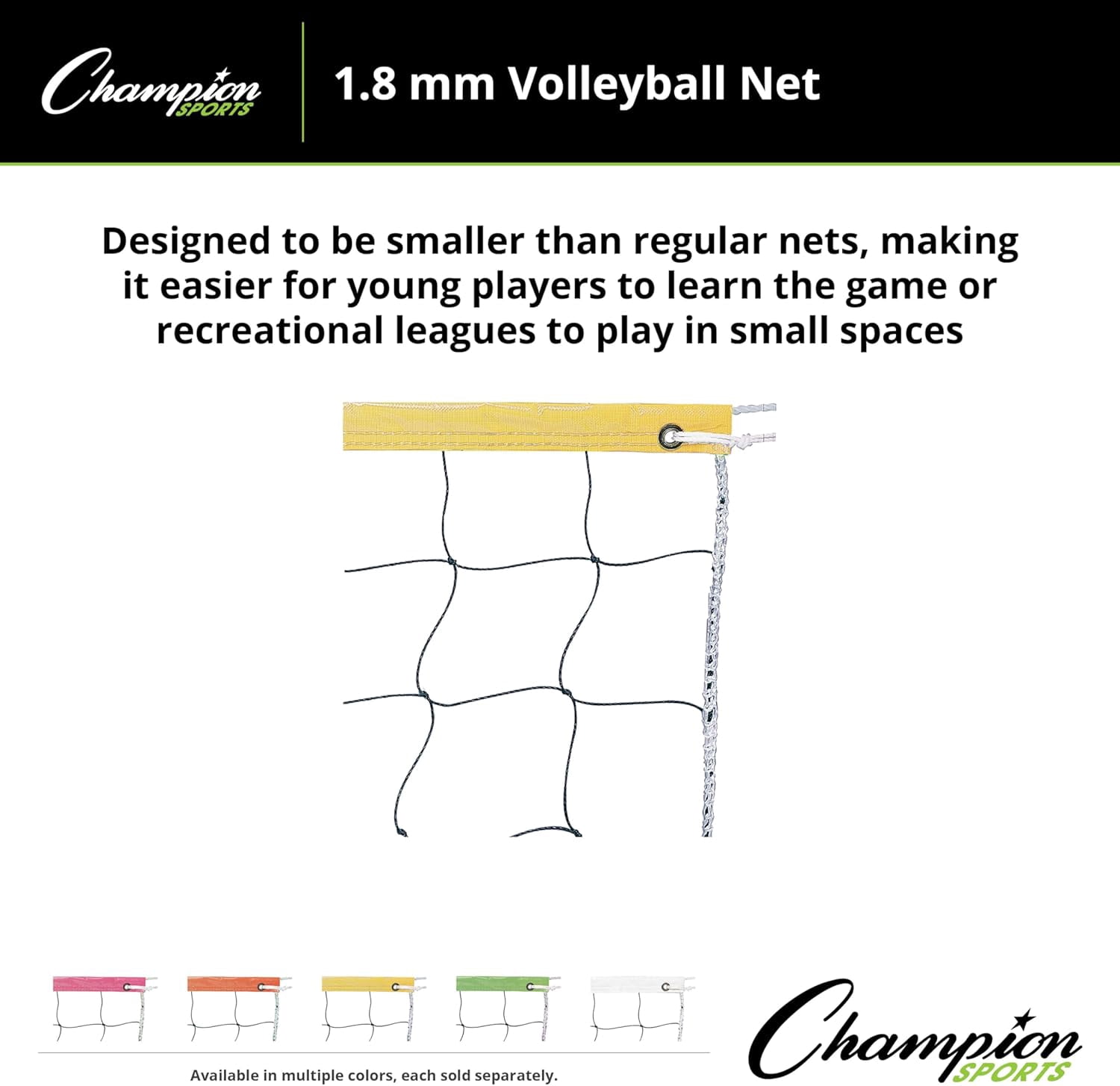 Champion Sports Vinyl Volleyball Nets, Neon Yellow, 32 x 3-Feet