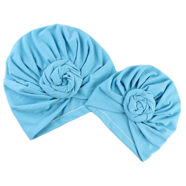Gorro turbante con nudo de flor para bebé niña, colorido, estilo indio Azul