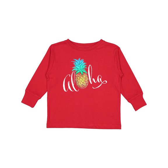 Inktastic Aloha in Cursive with Pineapple Rainbow Colors Boys or Girls Long Sleeve Toddler T-Shirt