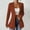 Coffee, variant on Kilaqueen Solid Color Collarless Blazers for Women Dressy Casual Long Sleeve One Button Jacket Slim Fitness Blazer Stretchy Waffle Lightweight Cardigan