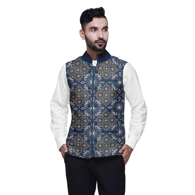 Atasi Damask Printed Wedding Jackets For Men Nehru Jacket Waist Coat For Wedding & Festive Season-X-Large