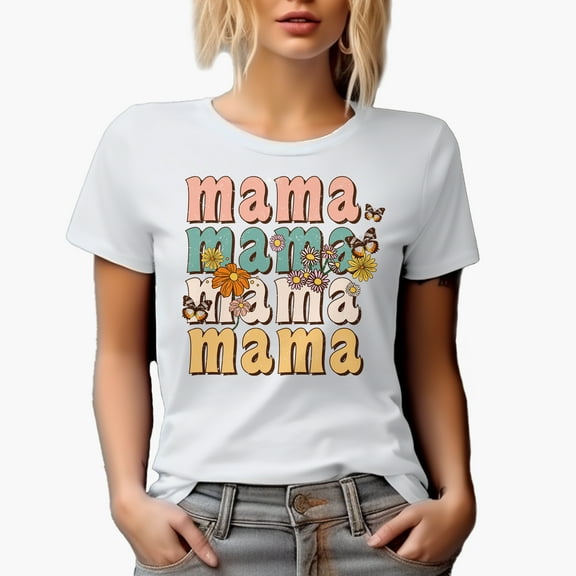 Distressed Mama - Butterflies & Flowers, Retro Mother's Day Art Merch Gift, White T-Shirt, Small