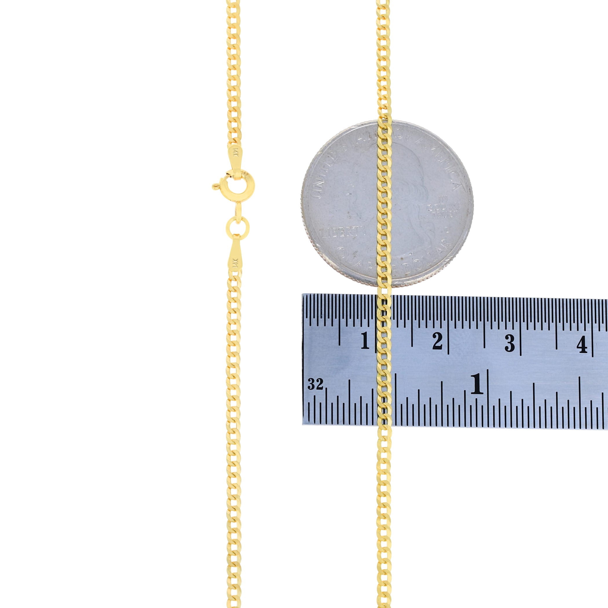 Nuragold 14k Real Yellow Gold Solid Cuban Curb Link 2mm Chain Necklace (16"-28") Italian Jewelry for Men & Women