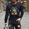 thumbnail image 2 of UVEASISHA Mens Mardi Gras Tshirt Crewneck Casual Long Sleeve Shirts Fancy Mask Graphic Tees Stretchy Slim Fit Gym Workout T-Shirts Navy XXL, 2 of 6