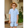thumbnail image 5 of Arshiner Boys 2 Pieces Set Short Sleeve Blue Shirts and Shorts Texture Summer Beach Vacation Outfits 9-10 Years, 5 of 8