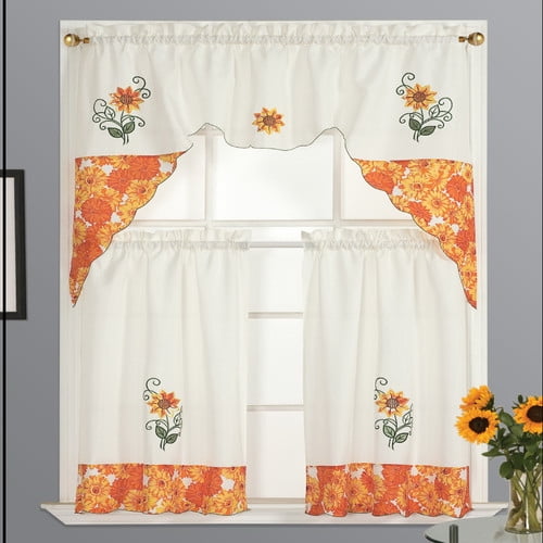 Dainty Home Gerbera Semi-Sheer Rod Pocket Kitchen Window Curtain Set of ...