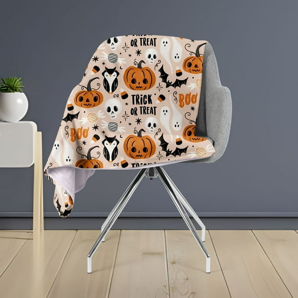 1pc Halloween Print Flannel Blanket Bat Pumpkin Ghost Owl Pattern Soft Throw Blanket Nap For Travel Sofa Bed Office Room Decor