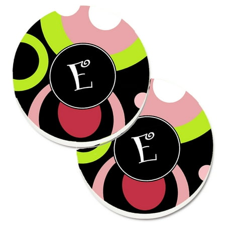 

Carolines Treasures AM1002-ECARC Letter E Monogram - Retro in Black Set of 2 Cup Holder Car Coasters Large multicolor
