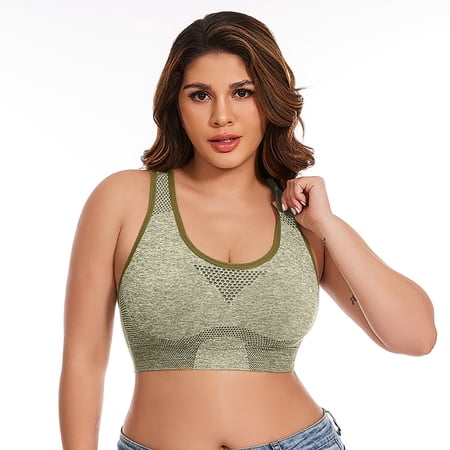 GPOECD Women Oversize Wireless Bra Seamless Full Coverage Comfort Underwear Breathable Cutout Design Z7173-Khaki L