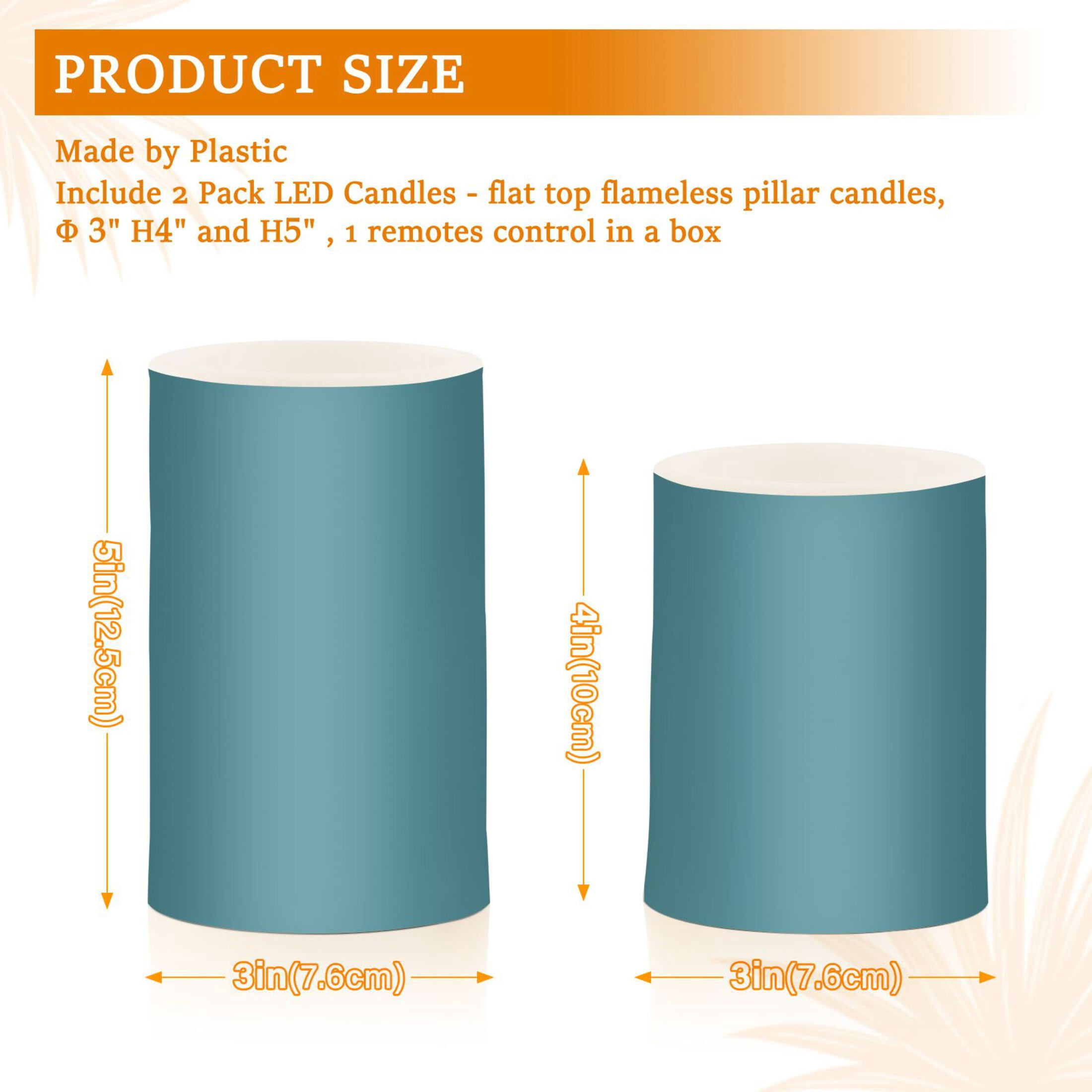 Teal Flickering Flameless Candles Battery Operated with Remote Timer LED Pillar Candles Set of 2