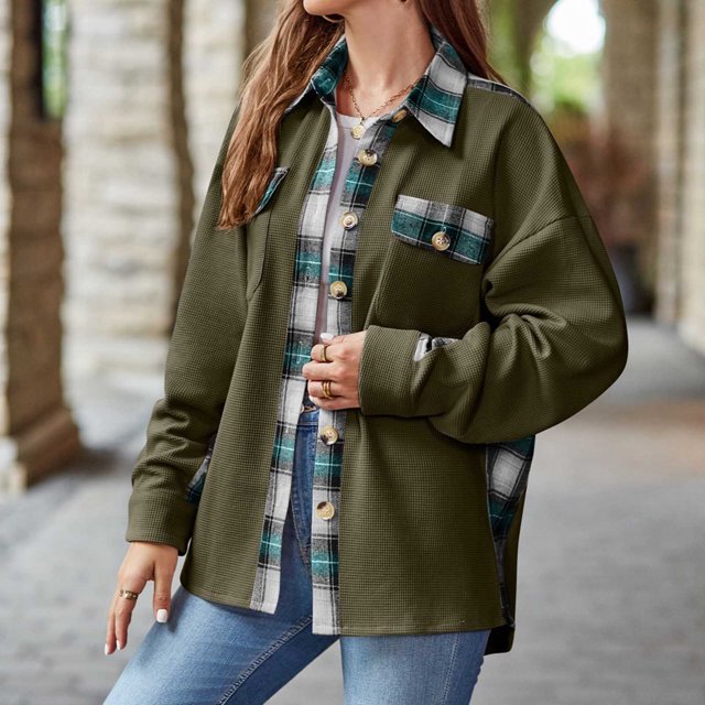 Puntoco Coat Chaqueta De Punto Estampada Para Mujer Camisa A Cuadros Suelta Chaqueta De Solapa De Manga Larga Liquidación Puntoco Puntoco-1