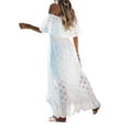 thumbnail image 3 of Douhoow Women White Lace Dress Off Shoulder Irregular Dresses Bohemia Beach Dress, 3 of 9