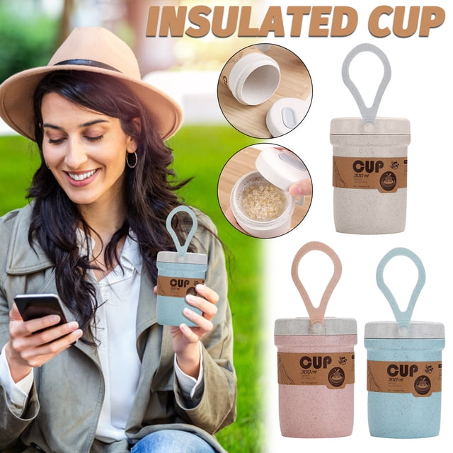 Taza de Sopa de Viaje, Gran Capacidad de 300 Ml, Diseño de Doble Capa con Aislamiento Térmico, Cuchara Sopera Incluida, Asa Portátil para Facilitar Su Uso, Ideal para Desayuno, Escuela y Ofi