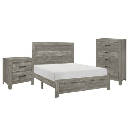 Eb Three Piece Full Size Bedroom Set, Farmhouse Style, Gray, Black