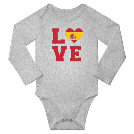 

Love Spain Heart Flag Baby Long Slevve Rompers (Gray 12-18 Months)