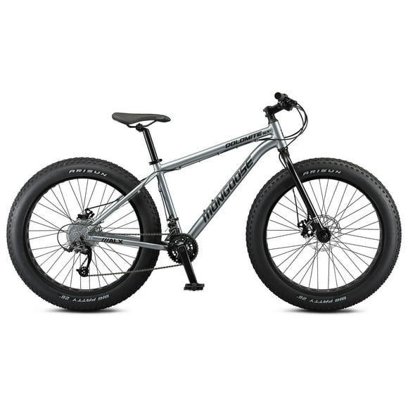 Vélo de montagne à gros pneus Mongoose Dolomite ALX, 16 vitesses, cadre moyen, gris