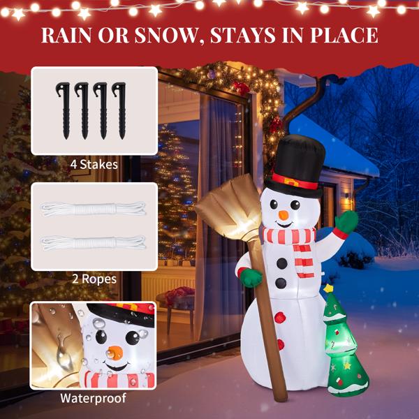 Christmas Inflatable Snowman, 3 LED Lights, Weatherproof Polyester, Quick Setup for Yard, Garden, Indoor
