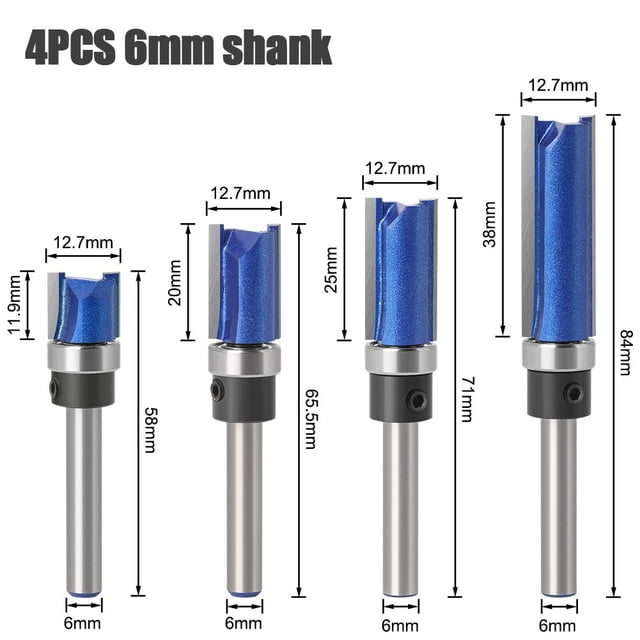 Chendee 6Mm 6.35Mm Shank Bearing Flush Trim Pattern Router Bit Trimming Bit Industrial,6Mm Shank