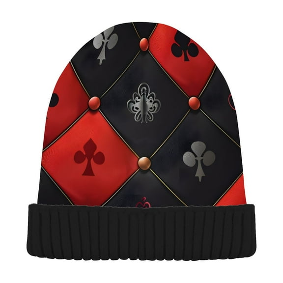 joogoo Red and Black Lattice Beanie Hats Men Women Cuffed Skull Cap Winter Warm Knit Thick Beanies