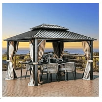 Ataucjin 10x10ft Gazebo, Hardtop Double Roof Canopy with Netting and Curtains, Outdoor Gazebo Galvanized Iron Aluminum Frame Garden Tent for Patio, Backyard, Deck, Lawns
