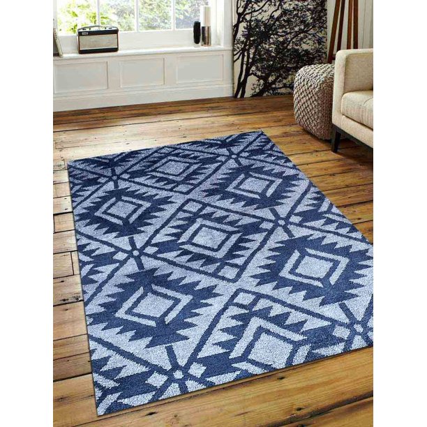 Rugsotic Carpets Hand Knotted Silk 3'x5' Area Rug Contemporary Blue