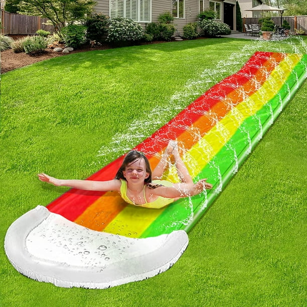 14Ft Lawn Water Slide Rainbow Silp Slide with Spraying and Inflatable ...