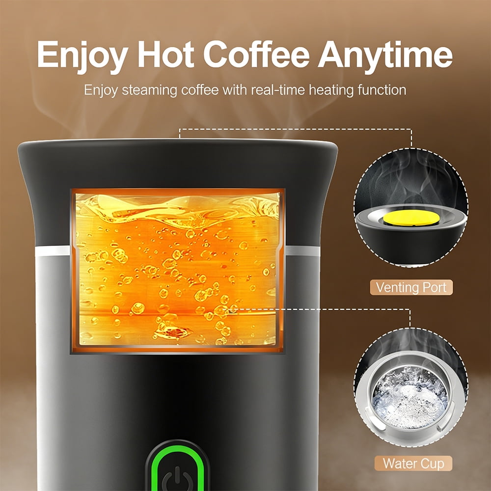 Rimoody 3-in-1 Portable Coffee Machine Wireless Electric Self Heating Capsules Pods Espresso for Car Home Office Camping Travel Maker 3in1 (Black)