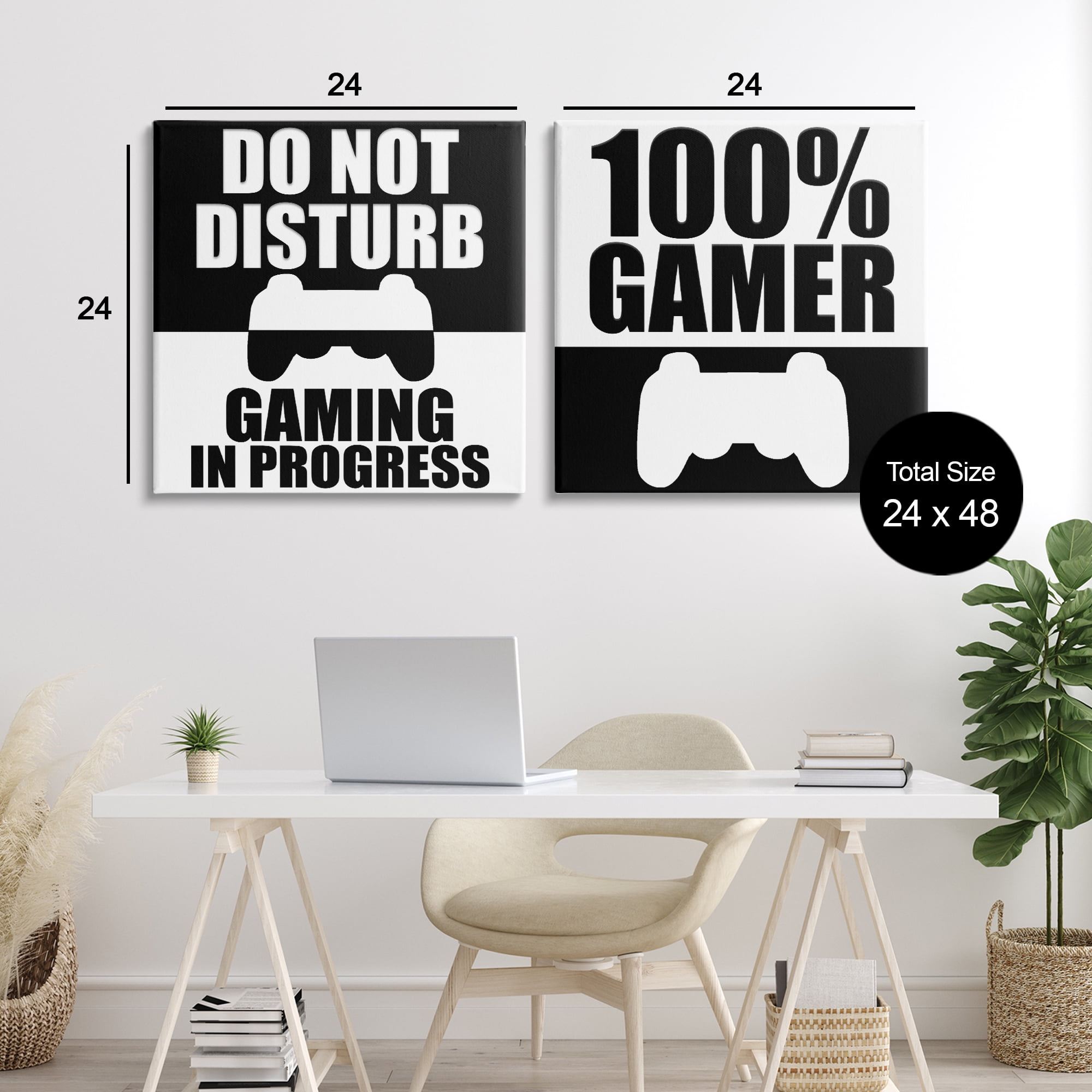 Competitive Gamer Black & White 2 Piece Canvas Wall Art Set, design by Kim Allen