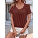 thumbnail image 5 of Camisetas Casuales de Verano para Mujer, Camisetas de Corta con Cuello en V, Color Marrón Oscuro, Talla S, 5 of 7