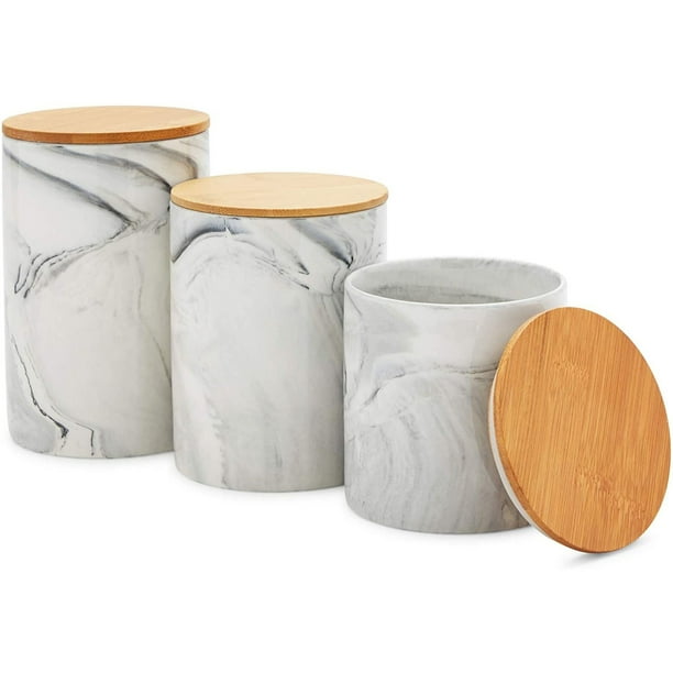 White Ceramic Marble Kitchen Canisters Set Food Storage Containers Jars