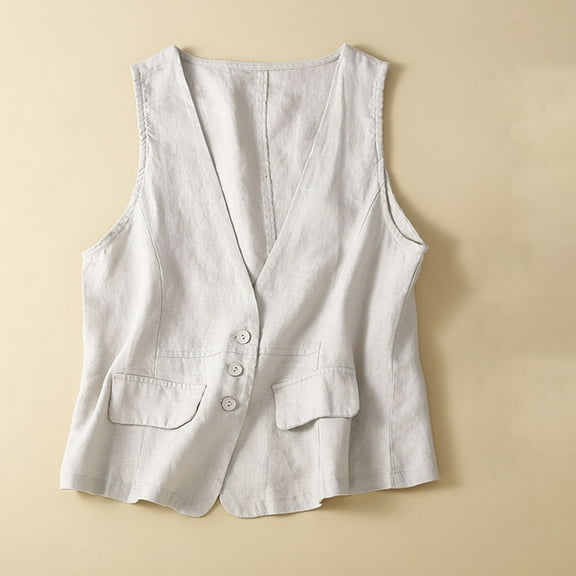 Brilliant Denim Jackets for Women Clearance Jean Jacket Women's Denim Cotton Linen Waistcoat Trend Casual Denim Sleeveless Cardigan Beige XL